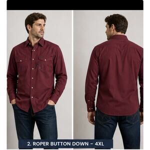 Blac Lacque Button Up Shirt Men 4XL Burgundy Long Sleeve Casual Pocket